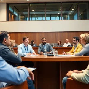 Bristol Tennessee city council members in a meeting discussing community development.