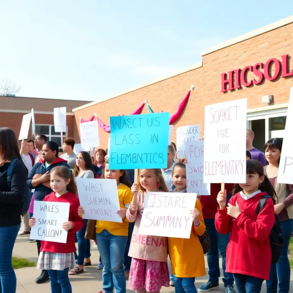 Parents and students showing support outside a Bristol school