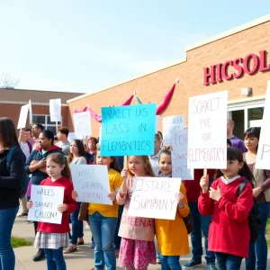 Parents and students showing support outside a Bristol school