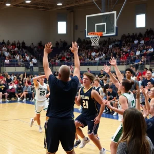 Celebration at King University basketball game with fans and players