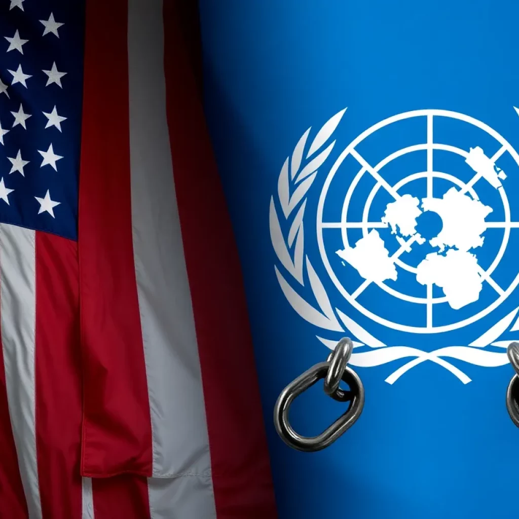 Illustration of US flag next to WHO emblem representing withdrawal