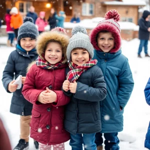 Children in winter clothing donated by Wallace Subaru