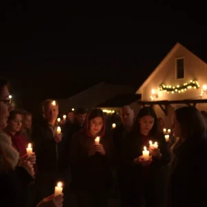 Community members holding candles during a vigil in Bristol, Tennessee.