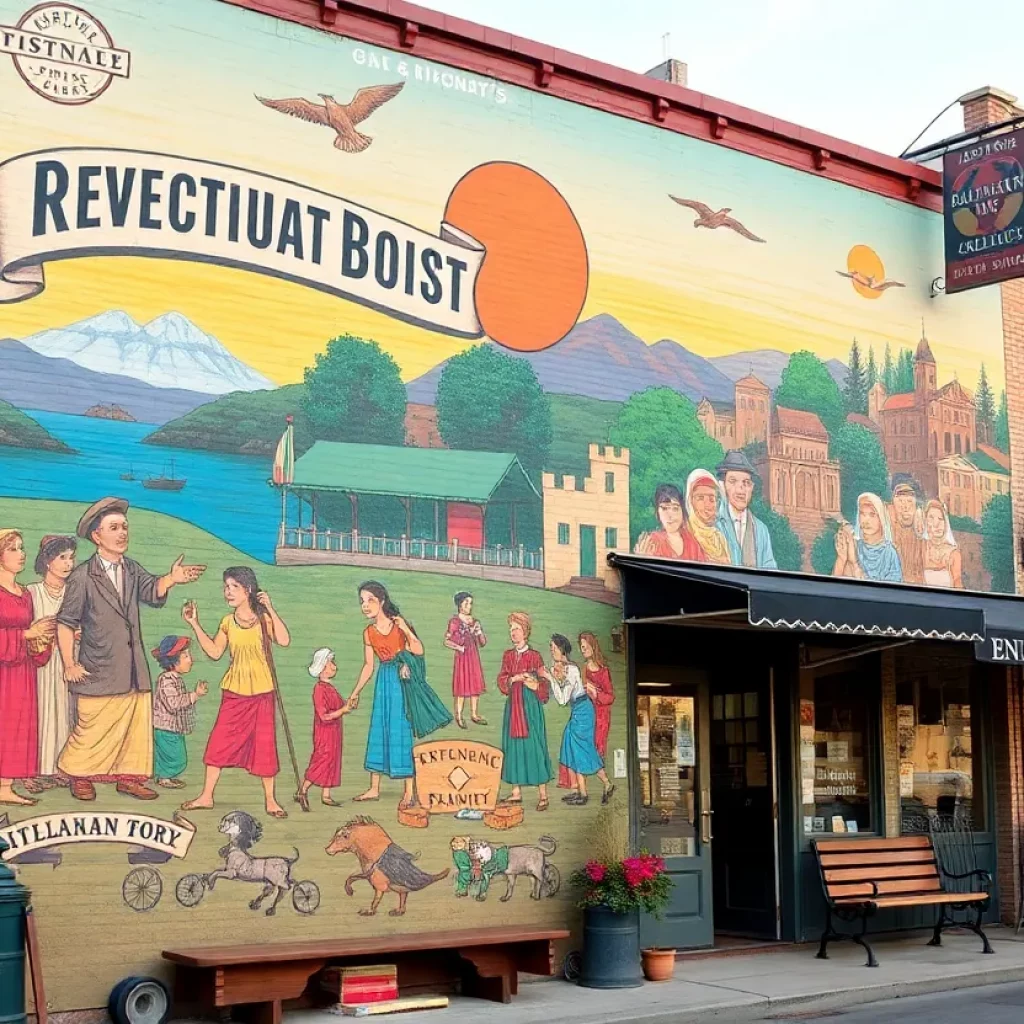 A newly designed vintage-style mural showcasing local culture in downtown Elizabethton.