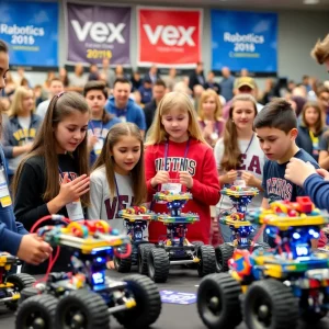 Students from Elizabethton High School presenting their VEX robotics project