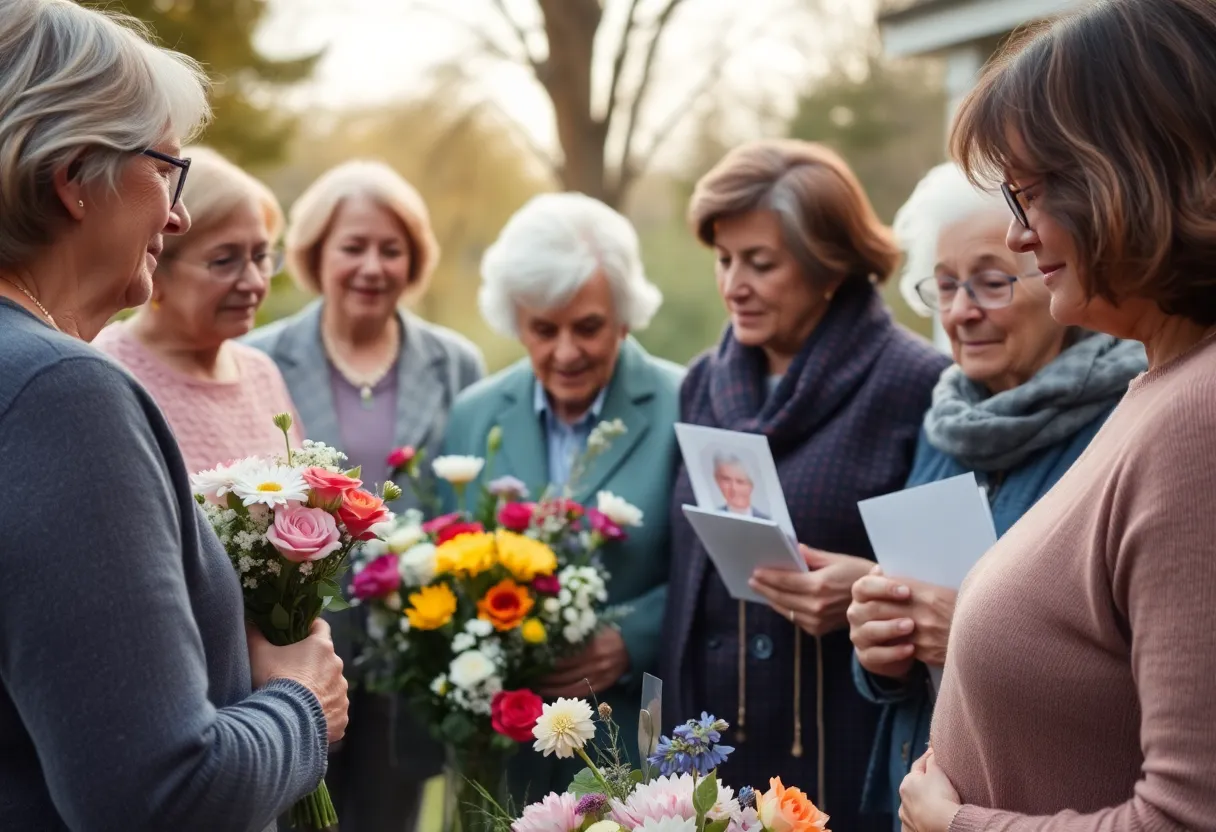 Community members gathered to honor the memory of Ida Hinkle with flowers and cards.