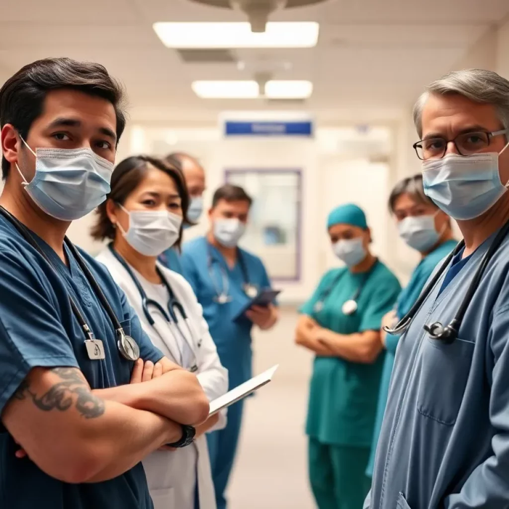 Depiction of a nurse in a hospital looking concerned