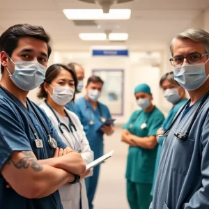 Depiction of a nurse in a hospital looking concerned