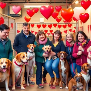 Families adopting pets at the Elizabethton Valentine's Day event