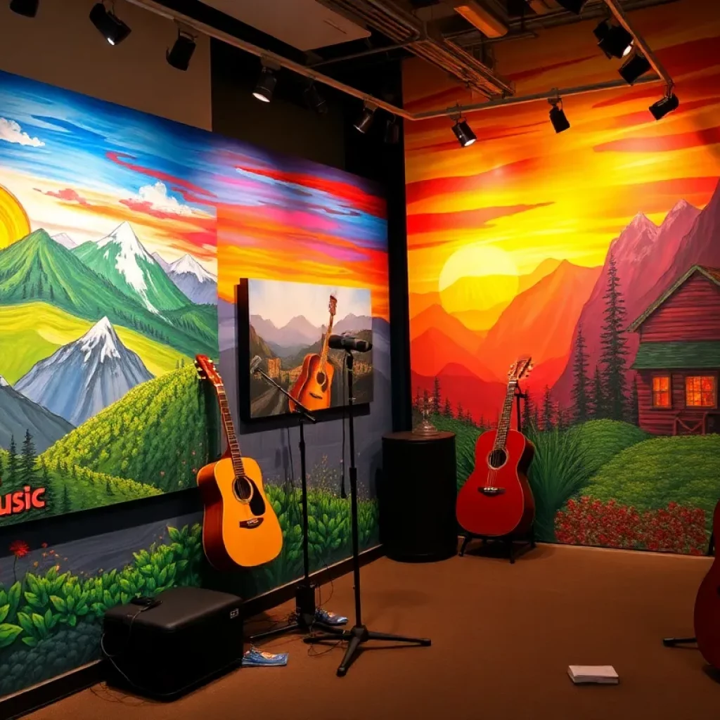 Exhibit showcasing the Art of Music and Mountains at Birthplace of Country Music Museum