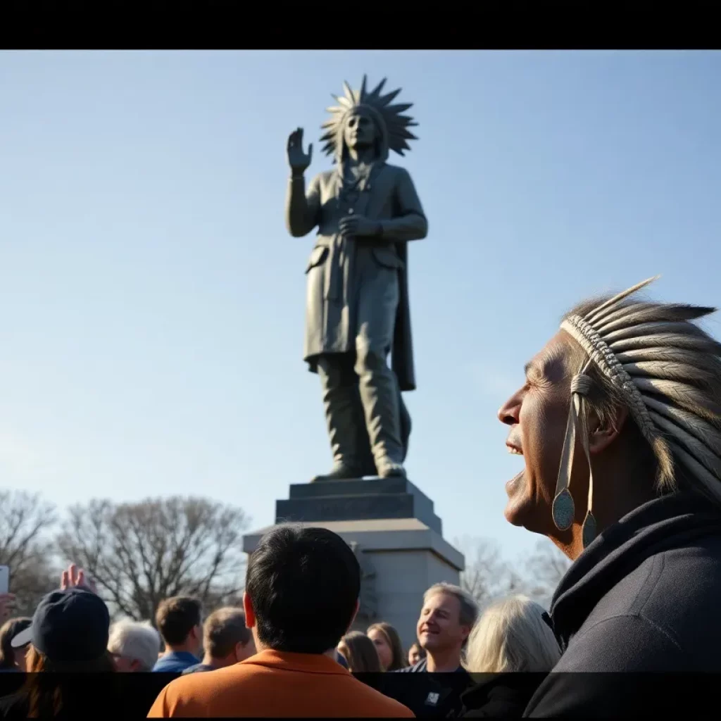 Collapsed Big John statue in Kingsport surrounded by onlookers