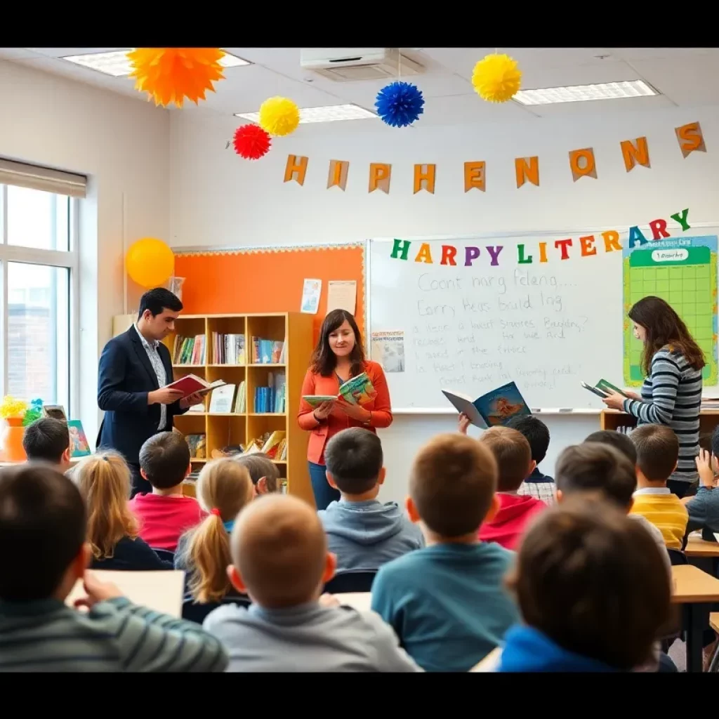 Children reading books in a classroom during Read Across America Week in Bristol.