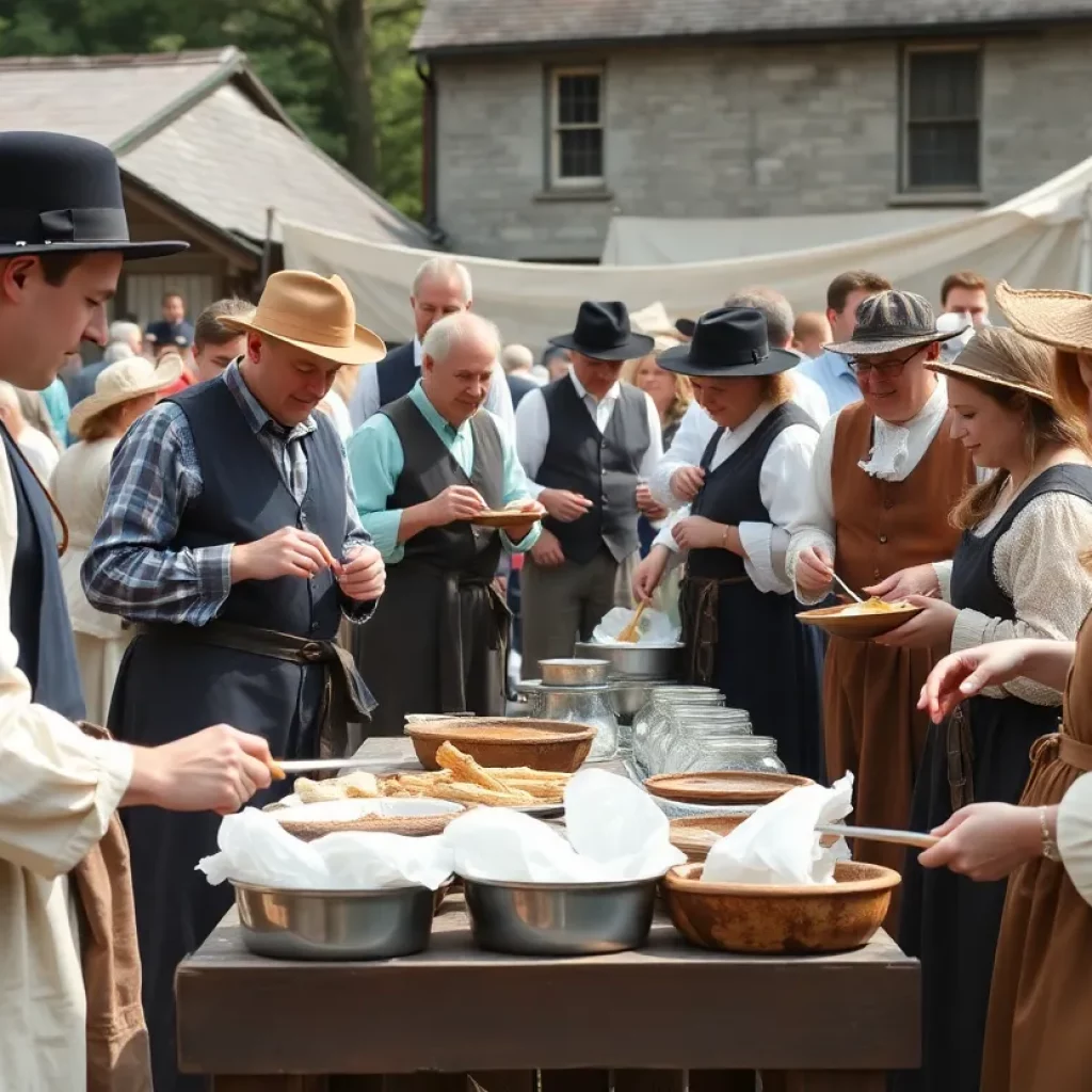 A group of people participating in historical reenactments at the Transylvania Purchase Anniversary celebration