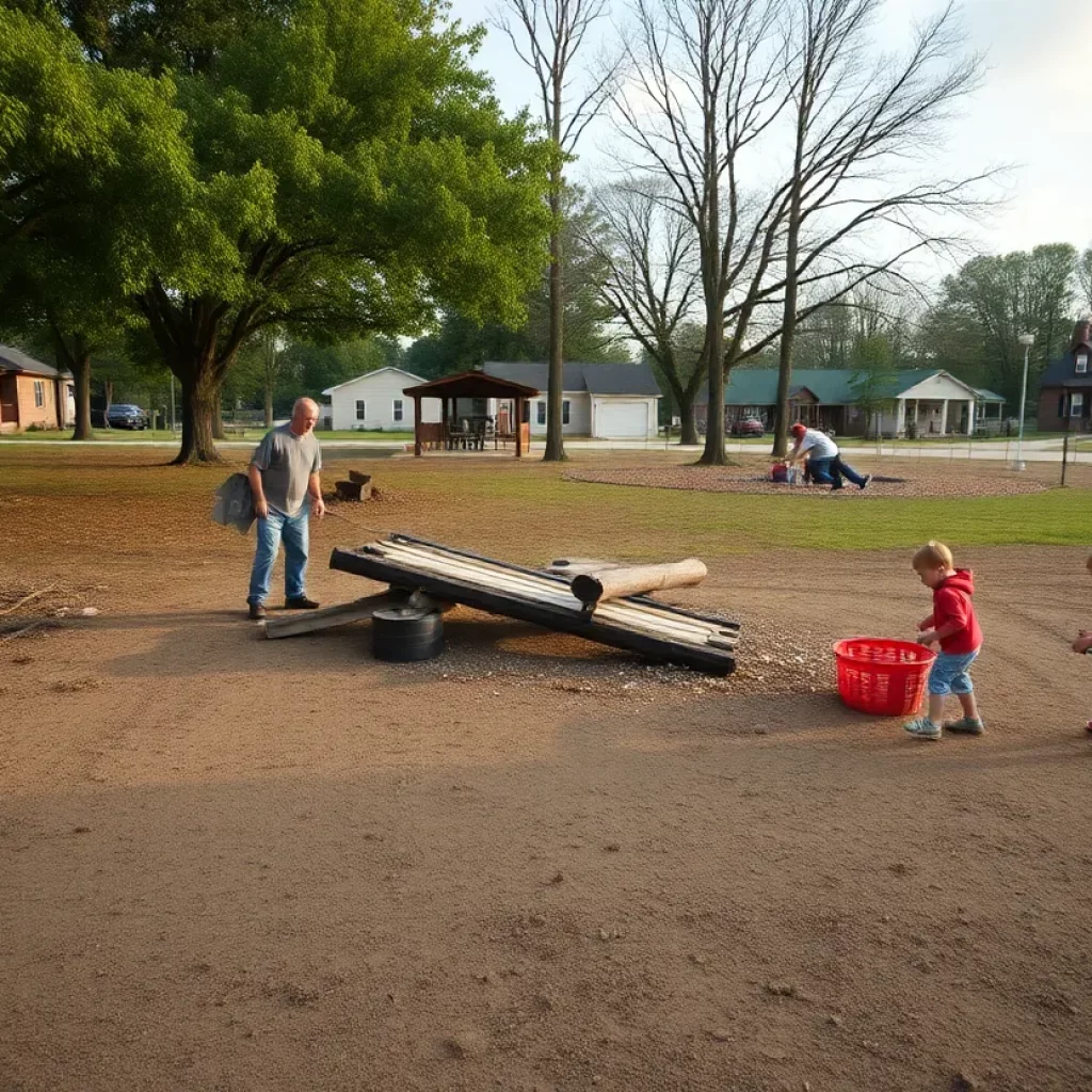 Community members engaging in recovery efforts at Elizabethton Parks after Hurricane Helene.