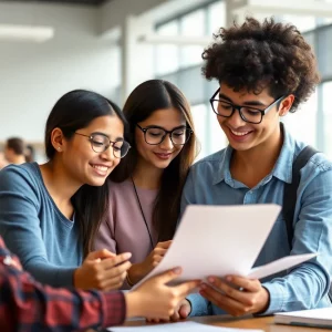 Diverse group of international students working together in an academic environment.
