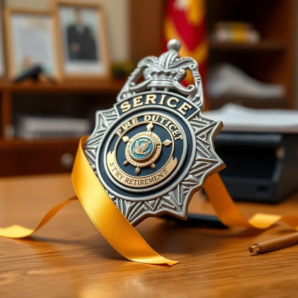 A ceremonial police badge representing retirement