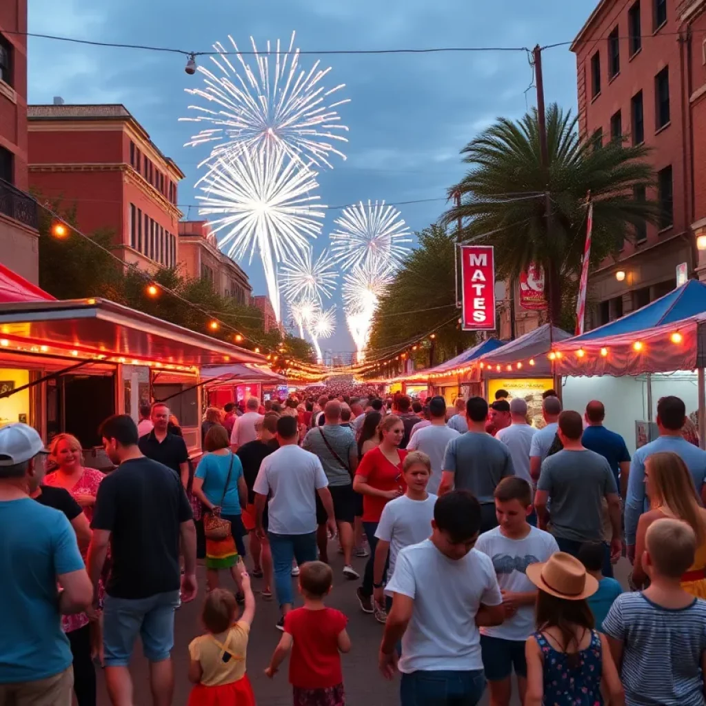 Photo of Kingsport's Red White Boom celebration with fireworks and food trucks