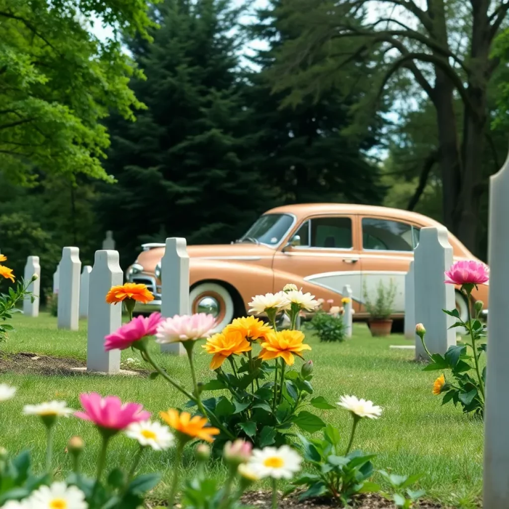 A cemetery scene honoring the memory of a beloved community member.