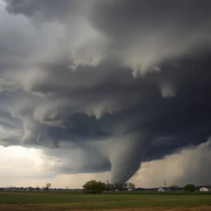 Severe storm with tornado in a rural area