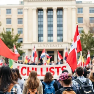 Students rallying for international student rights at the University of Minnesota