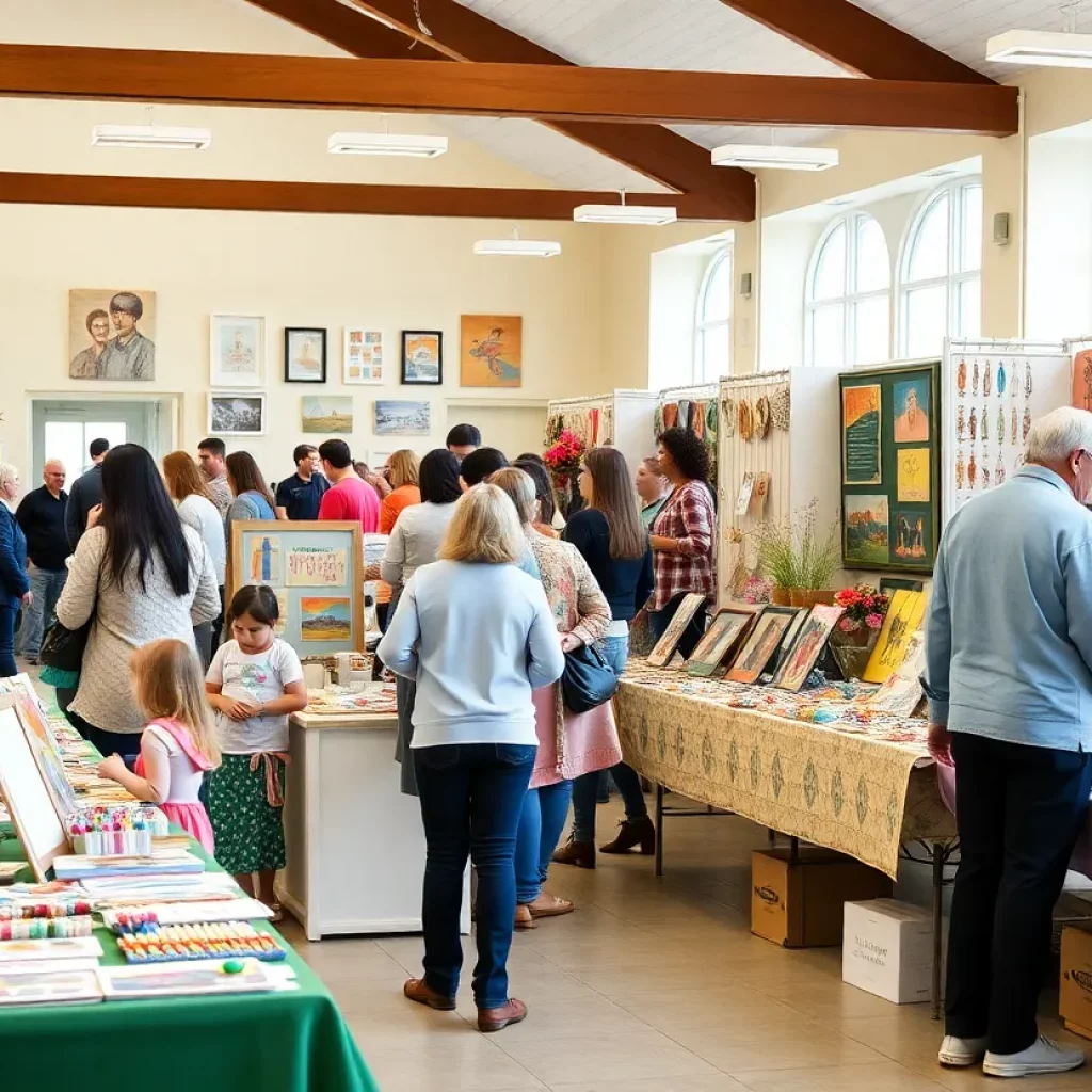 Families enjoying the Spring Artisan Fair at Kingsport Senior Center showcasing local crafts.