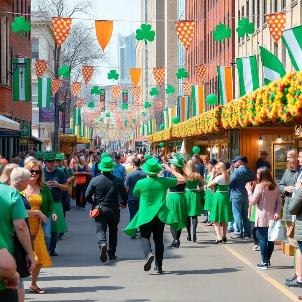 Crowd enjoying St. Patrick's Day festivities in Johnson City