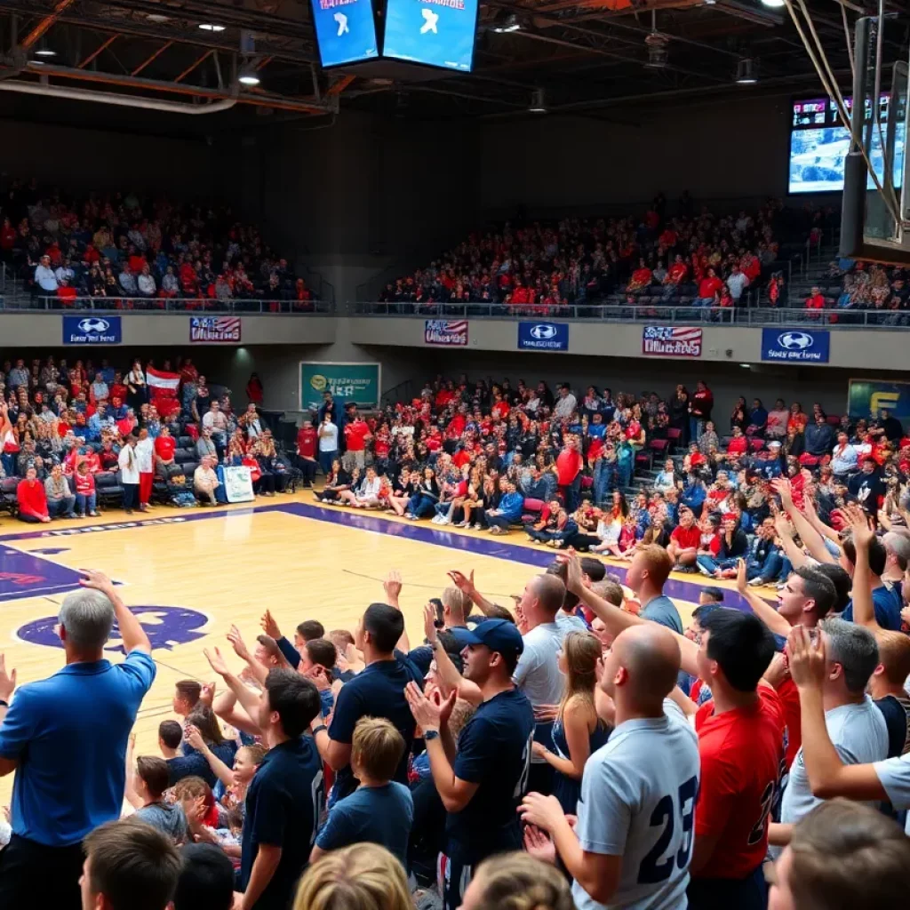 Excited fans at a Tennessee high school basketball game