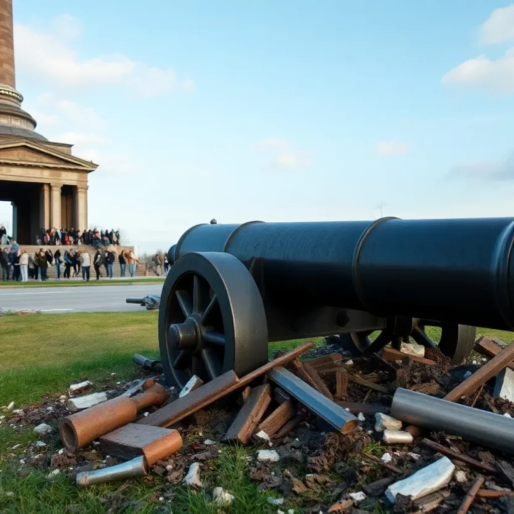 Damage at the War Memorial Monument due to a tractor-trailer accident