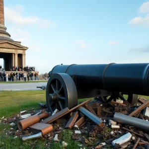 Damage at the War Memorial Monument due to a tractor-trailer accident