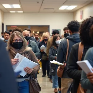 Long lines of Californians waiting at the DMV for REAL IDs.