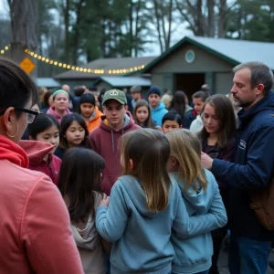 Community members gathering in support after a tragic vehicle crash at YNOT Camp in Chatham, Illinois.