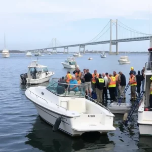 Emergency responders assisting at the Clearwater boat crash site