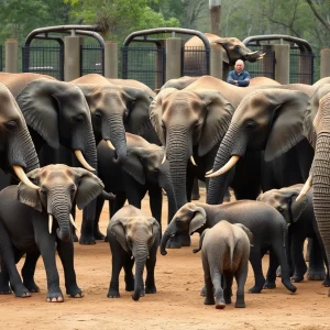 African elephants forming a protective circle around their calves during an earthquake.