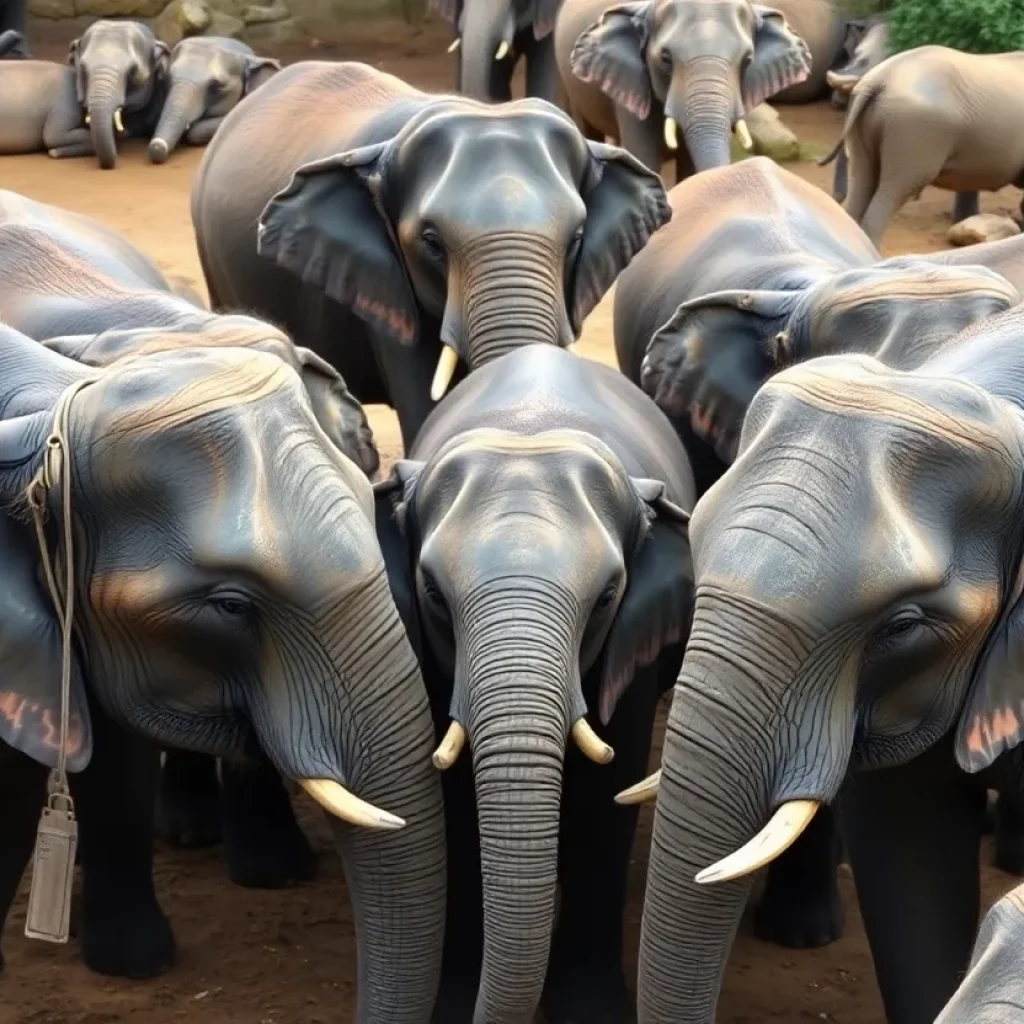 Elephants forming a protective circle around their calves during an earthquake.
