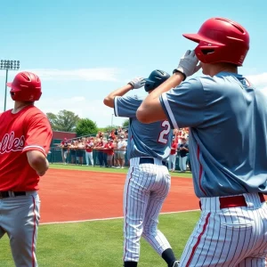 Exciting college baseball match with players in action.