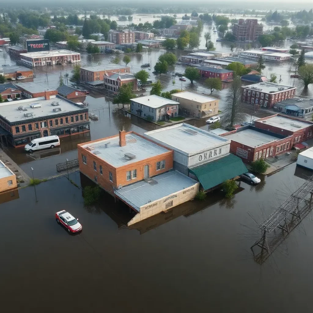 Aerial view of severe flooding in Hopkinsville, Kentucky.
