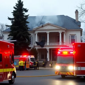 Damaged residence of Governor after arson attack