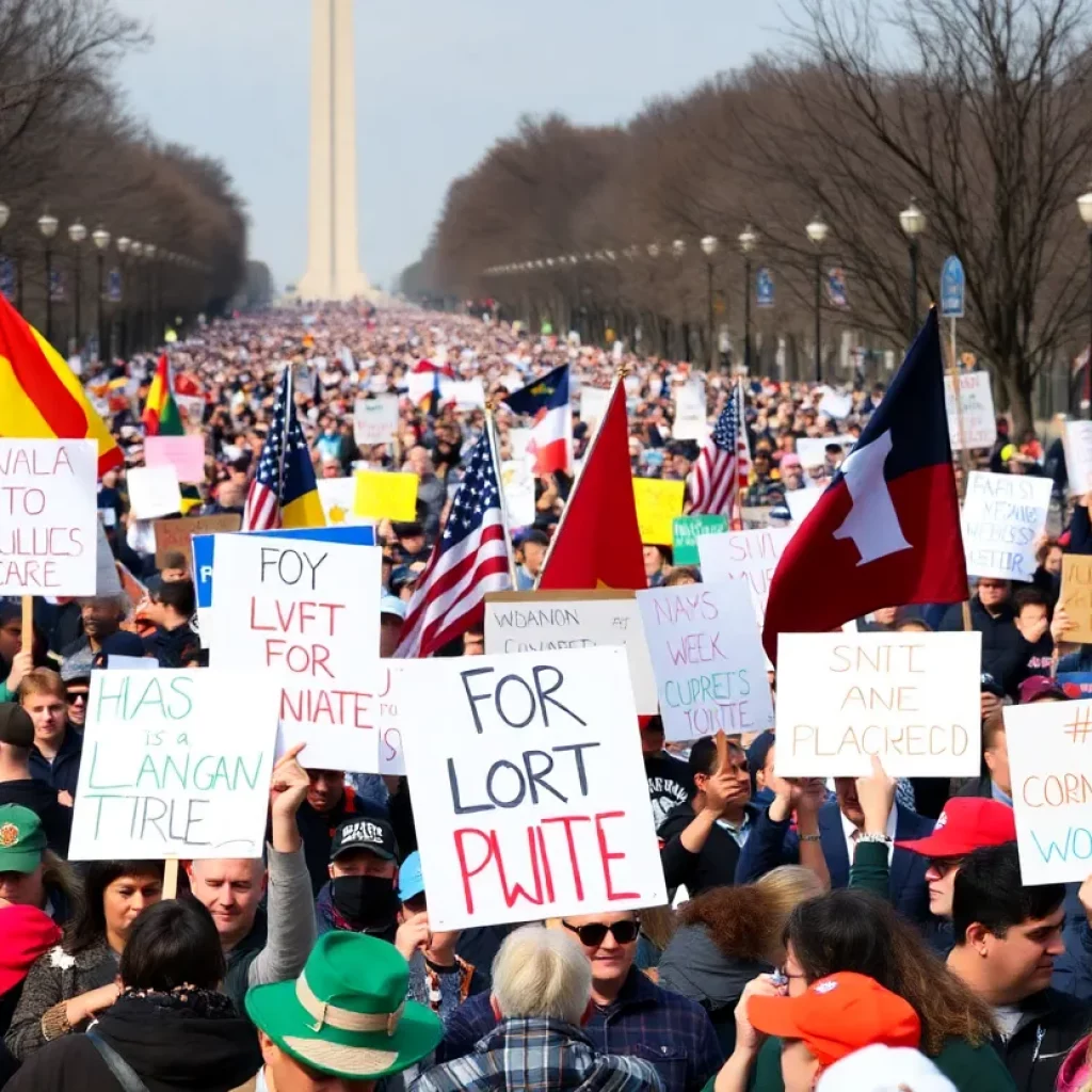 Crowd gathering at National Mall for Hands Off! protest