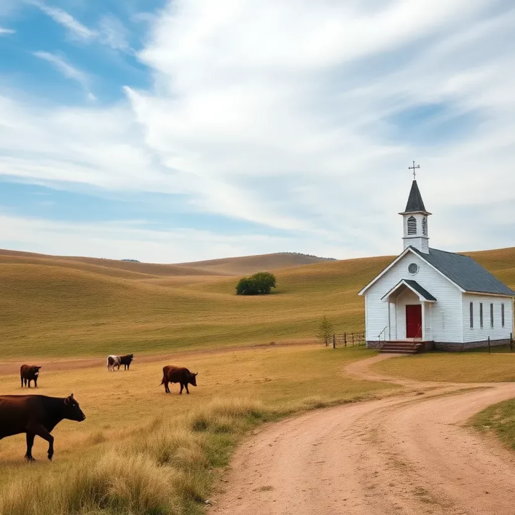 A tranquil countryside scene representing community and memory.