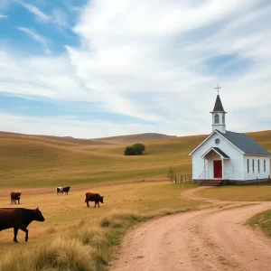 A tranquil countryside scene representing community and memory.