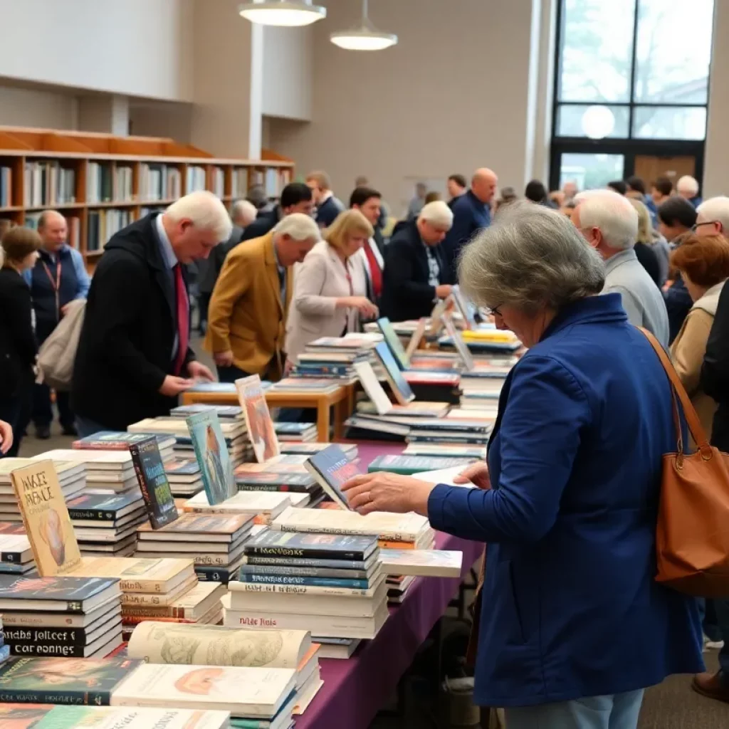 Crowd browsing books at Johnson City Public Library's book sale