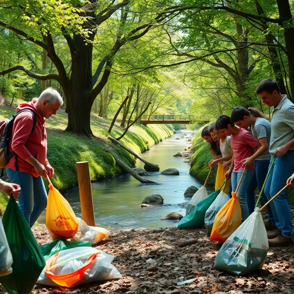 Volunteers participating in Earth Day cleanup at Kingsport Greenbelt.