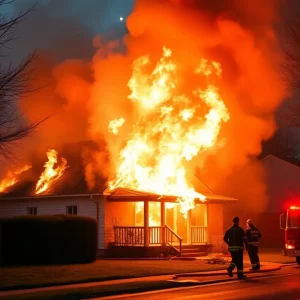 Firefighters battling a house fire in Kingsport, Tennessee.