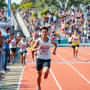 Track and Field athletes celebrating at a signing event.