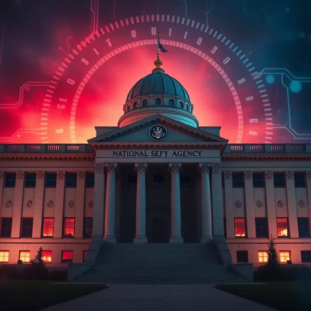 Illustration of the National Security Agency undergoing leadership change.