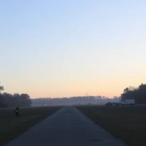 Emergency response teams near the scene of the plane crash.