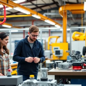Employees working together in Strongwell's Chatfield manufacturing facility.