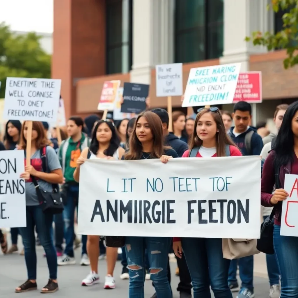 Group of students protesting for immigration rights on campus