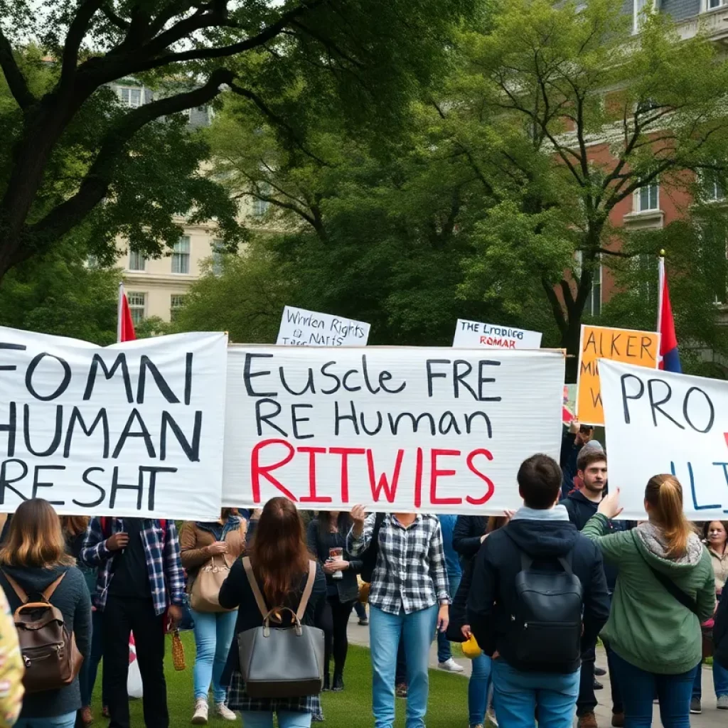 Students protesting for human rights at university