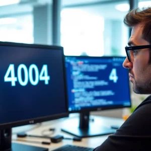 Person frustrated by a 404 Not Found error on their computer